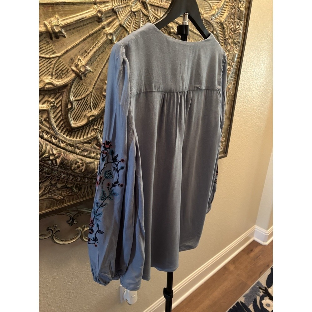Style & Co. Embroidered Boho Blouse M – Blue Rayon Long Sleeve Peasant Top India - Picture 9 of 9